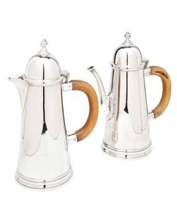 Lot 96 - A MATCHED PAIR OF SILVER CAFE-AU-LAIT POTS