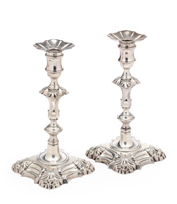 Lot 144 - A PAIR OF GEORGE II SILVER CANDLESTICKS, JOHN CAFE, LONDON, 1753