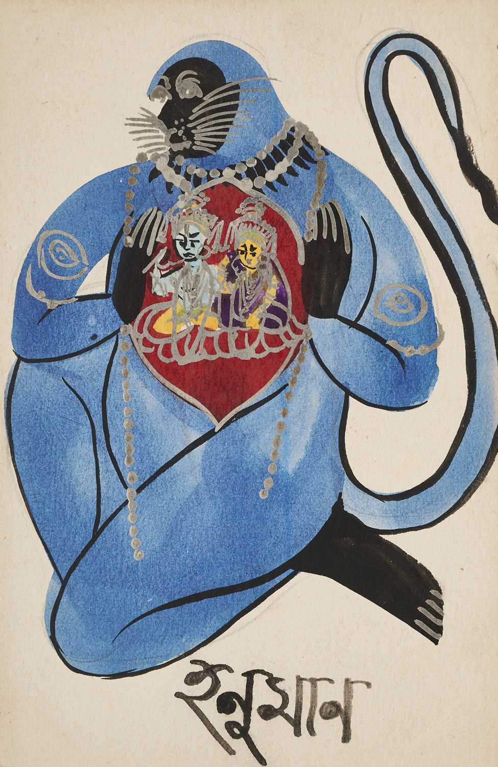 Lot 58 - A KALIGHAT PAINTING OF HANUMAN, KOLKATA, INDIA, CIRCA 1890