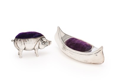 Lot 91 - TWO EDWARDIAN SILVER NOVELTY PIN CUSHIONS, BOTH BIRMINGHAM