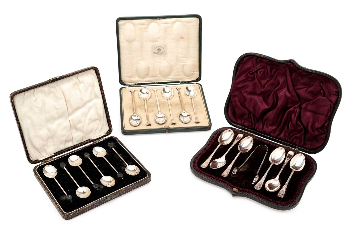 Lot 83 - THREE CASED SETS OF SILVER TEA OR COFFEE SPOONS