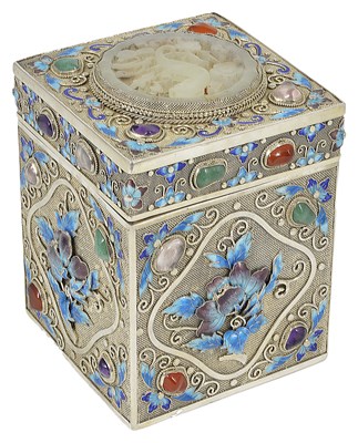 Lot 125 - A CHINESE GEM-SET AND ENAMELLED TEA CADDY AND COVER