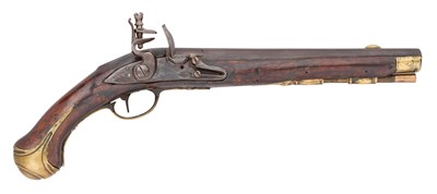 Lot 166 - A HANOVERIAN 14 BORE FLINTLOCK MILITARY HOLSTER PISTOL, MID-18TH CENTURY