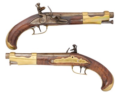 Lot 169 - A PAIR OF NORTH GERMAN 14 BORE FLINTLOCK MILITARY PISTOLS, BRUNSWICK OR HANOVER, LATE 18TH CENTURY