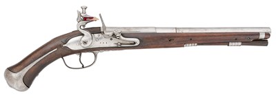 Lot 158 - A BAVARIAN 20 BORE FLINTLOCK HOLSTER PISTOL, REIGN OF MAXIMILIAN II EMANUEL (1679-1726)