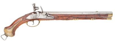 Lot 180 - A SAXON 10 BORE FLINTLOCK MILITARY HOLSTER PISTOL, REIGN OF AUGUSTUS III (1733-1763)