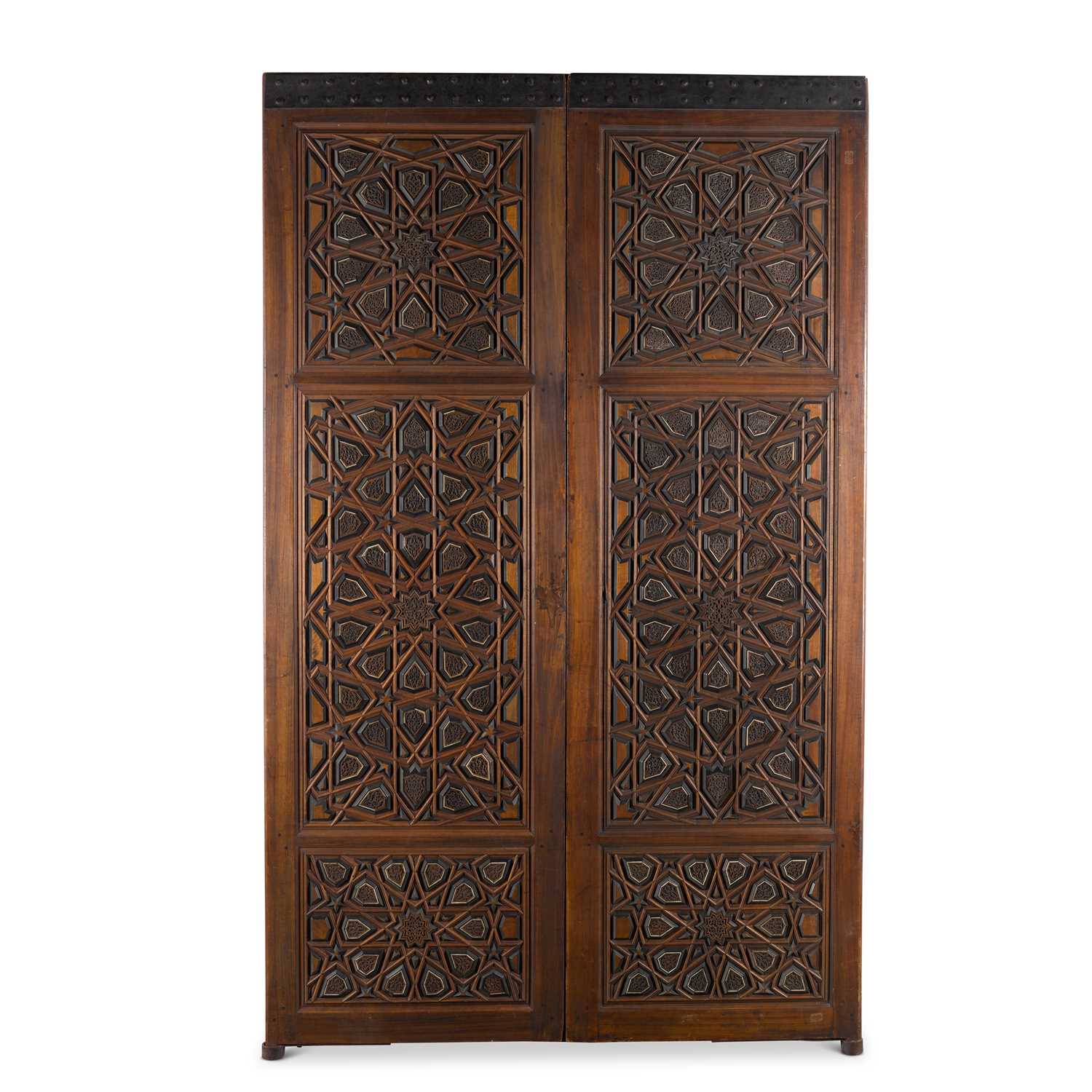 Lot 86 - A MONUMENTAL PAIR OF INLAID DOORS, EGYPT, 19TH CENTURY WITH 15TH CENTURY ELEMENTS