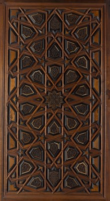 Lot 86 - A MONUMENTAL PAIR OF INLAID DOORS, EGYPT, 19TH CENTURY WITH 15TH CENTURY ELEMENTS