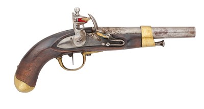 Lot 157 - A GERMAN (BADEN) 14 BORE FLINTLOCK MODEL AN XIII MILITARY PISTOL, REIGN OF CARL LUDWIG FREIDRICH