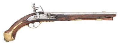 Lot 164 - A GERMAN (COLOGNE) 22 BORE FLINTLOCK PISTOL BY MEIER, ESSEN, MID-18TH CENTURY