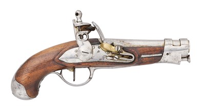 Lot 187 - A RARE GERMAN (WESTPHALIA) 22 BORE FLINTLOCK MODEL AN X GENDARMERIE PISTOL, REIGN OF