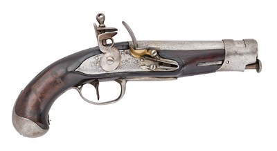 Lot 232 - A RARE LIBREVILLE 22 BORE FLINTLOCK GENDARMERIE PISTOL OF MODEL 1770 TYPE, MID-19TH CENTURY