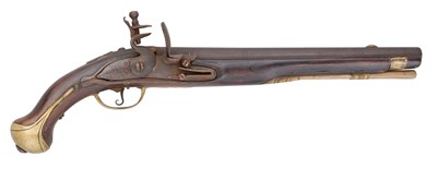 Lot 199 - A EUROPEAN 14 BORE FLINTLOCK MILITARY HOLSTER PISTOL, MID-19TH CENTURY, PERHAPS DUTCH