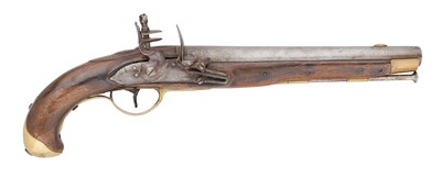 Lot 195 - A DUTCH 12 BORE FLINTLOCK MILITARY HOLSTER PISTOL, CIRCA 1800