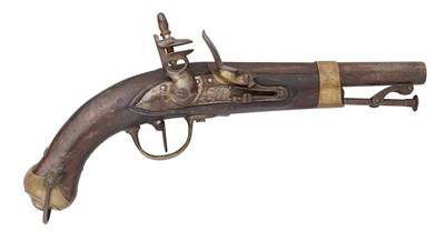 Lot 263 - A SPANISH 13 BORE FLINTLOCK MODEL 1826 MILITARY BELT PISTOL, REIGN OF FERDINAND VII (1813-1833)