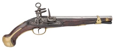 Lot 255 - A SPANISH 12 BORE MIQUELET-LOCK MODEL 1789 MILITARY BELT PISTOL, REIGN OF CHARLES IV (1788-1808)