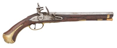 Lot 250 - A SPANISH 15 BORE FLINTLOCK HOLSTER PISTOL, THE LOCK BY DEOP, PROBABLY REIGN OF FERDINAND VI