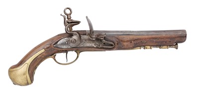 Lot 253 - A SPANISH 13 BORE FLINTLOCK NAVAL PISTOL, REIGN OF CHARLES III (1759-1788)