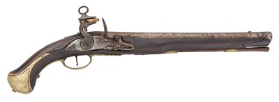 Lot 248 - A SPANISH 16 BORE FLINTLOCK 1727 CONTRACT MILITARY HOLSTER PISTOL, REIGN OF PHILIP V (1700-1746)