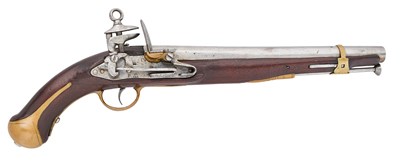 Lot 273 - A SPANISH 12 BORE MIQUELET-LOCK MILITARY BELT PISTOL FOR MEXICO, LATE 18TH/EARLY 19TH CENTURY