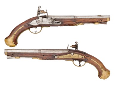 Lot 244 - A PAIR OF ITALIAN 22 BORE FLINTLOCK HOLSTER PISTOLS SIGNED LAZARO LAZARINO, LATE 18TH CENTURY