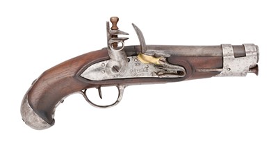Lot 245 - AN ITALIAN 23 BORE FLINTLOCK GENDARMERIE PISTOL OF AN IX TYPE, EARLY 19TH CENTURY