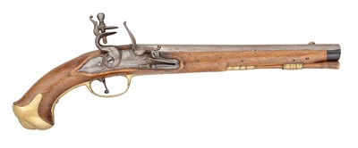 Lot 210 - A SWEDISH 22 BORE FLINTLOCK MODEL 1717 1807 MODIFIED MILITARY HOLSTER PISTOL, 18TH CENTURY