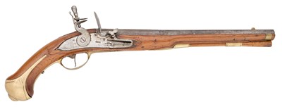 Lot 200 - A SWISS 16 BORE FLINTLOCK MILITARY HOLSTER PISTOL, FIRST HALF OF THE 18TH CENTURY