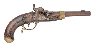 Lot 294 - A VERY RARE PRUSSIAN 24 BORE PERCUSSION MODEL 1850 CUT-AWAY MILITARY PISTOL, REIGN OF