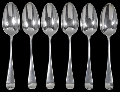 Lot 143 - A SET OF SIX GEORGE III SILVER TABLESPOONS