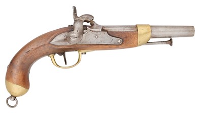 Lot 305 - A BELGIAN 15 BORE PERCUSSION MILITARY PISTOL, NO. 730, DATED 1838, REIGN OF LEOPOLD I (1831-1865)