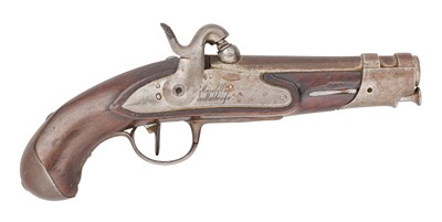 Lot 330 - A FRENCH 22 BORE PERCUSSION MODEL AN IX MILITARY PISTOL, NO. 30, DATED 1818, REIGN OF LOUIS XVIII