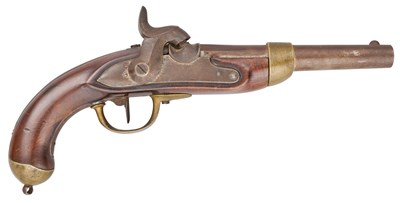 Lot 313 - A SWISS 15 BORE PERCUSSION MILITARY PISTOL OF FRENCH MODEL 1842 TYPE, NO. 53, MID-19TH CENTURY