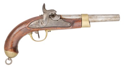 Lot 315 - A SWISS 14 BORE PERCUSSION MILITARY PISTOL OF FRENCH MODEL AN XIII TYPE, NO. 65, MID-19TH CENTURY