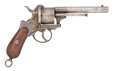 Lot 363 - A LIÈGE 60 BORE PIN-FIRE SIX-SHOT MILITARY REVOLVER, NO. 7400, CIRCA 1860-80, PERHAPS FOR BRAZIL