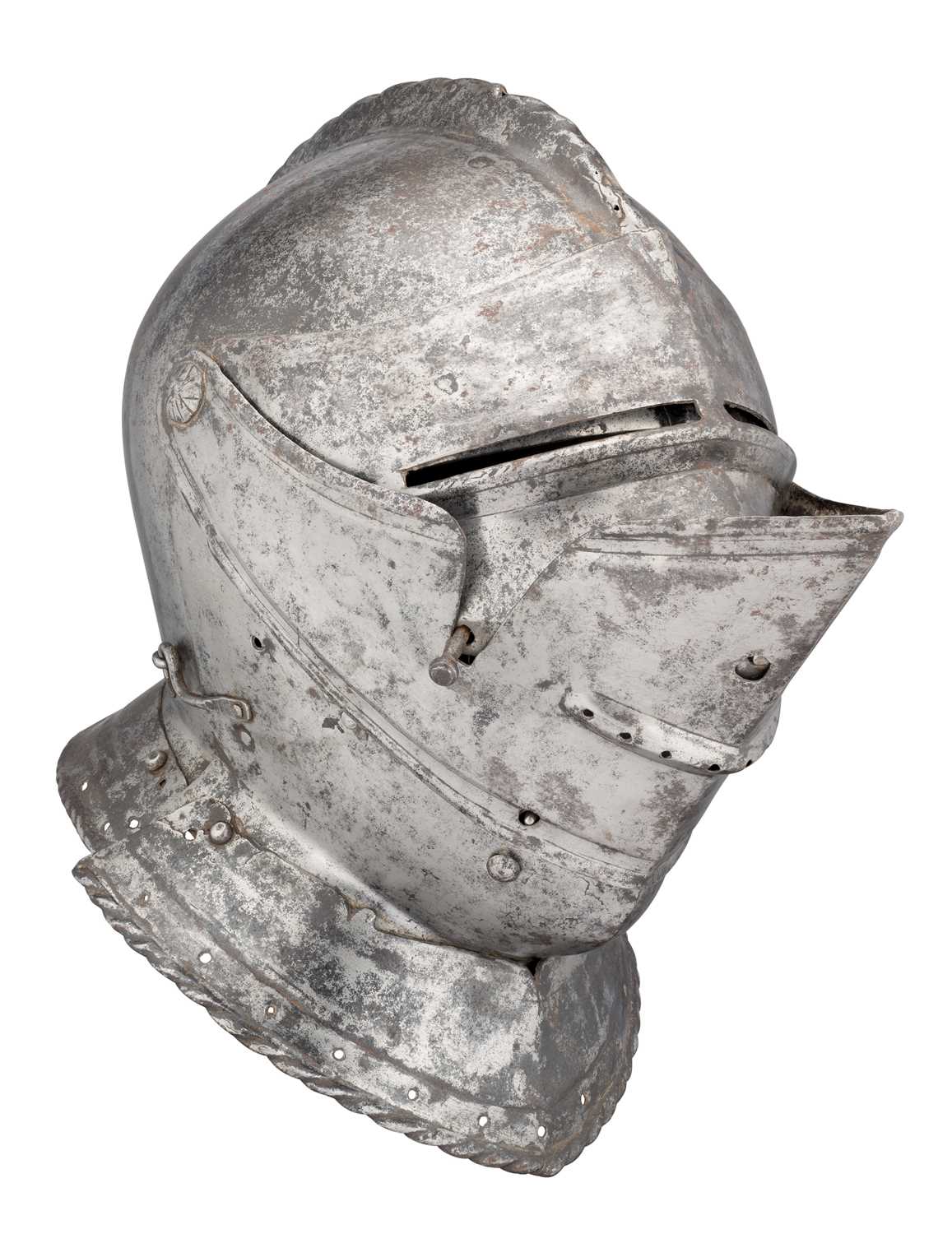 Lot 293 - A COMPOSITE ENGLISH OR FLEMISH CLOSE HELMET,