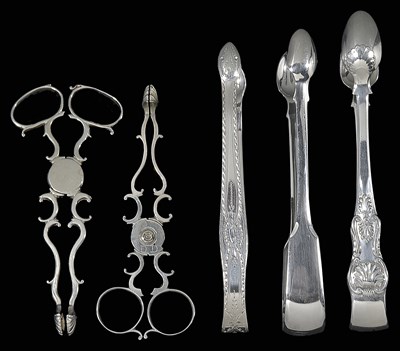 Lot 156 - TWO PAIRS OF GEORGE II SILVER TEA TONGS OR NIPS