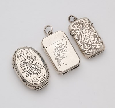 Lot 605 - THREE VICTORIAN SILVER VESTA CASES, ALL BIRMINGHAM, 1884/86