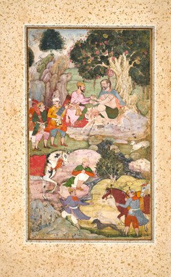 Lot 18 - A MUGHAL MINIATURE OF A PRINCE VISITING A MYSTIC, NORTH INDIA, CIRCA 1590-1595