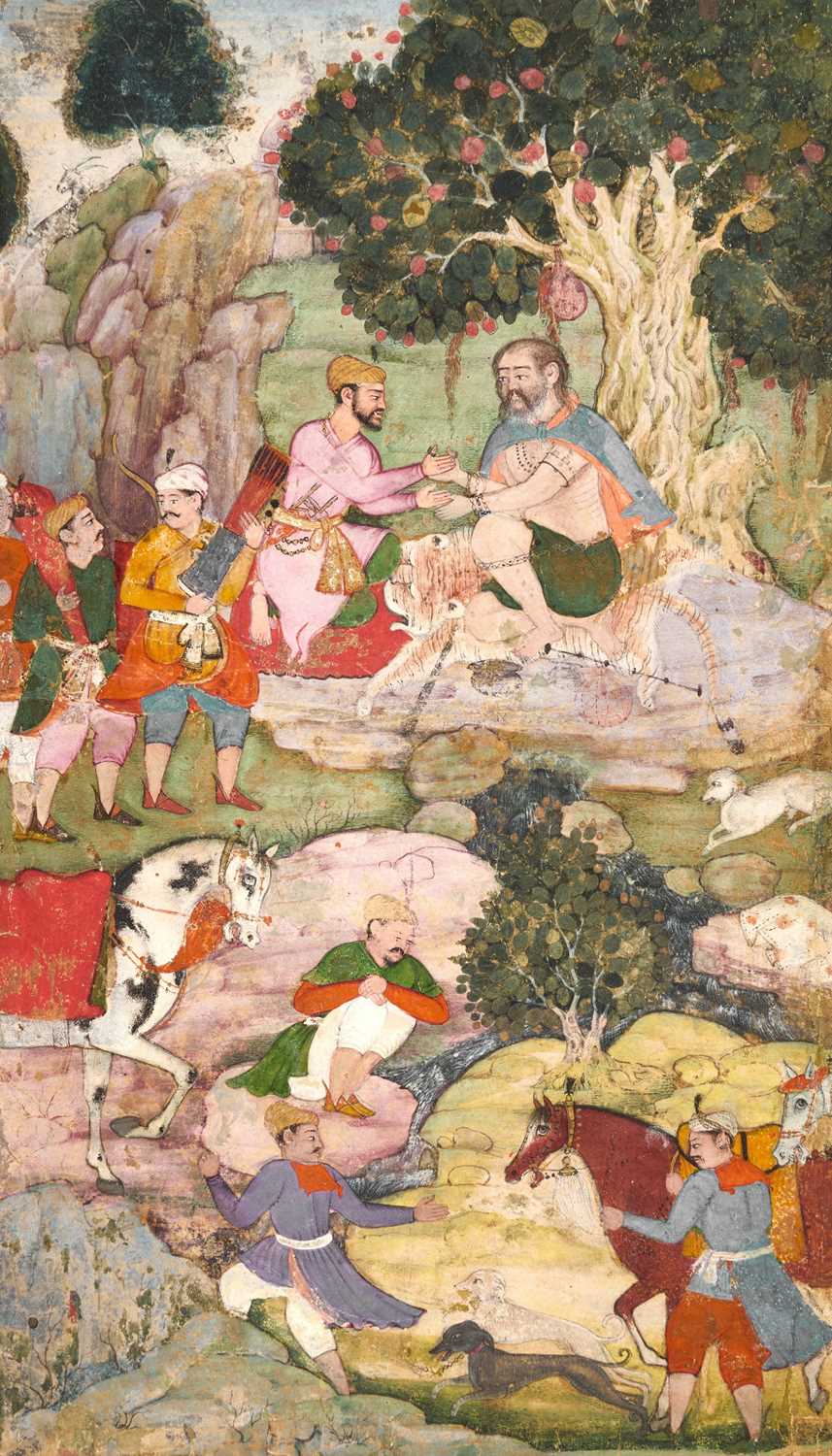 Lot 18 - A MUGHAL MINIATURE OF A PRINCE VISITING A MYSTIC, NORTH INDIA, CIRCA 1590-1595