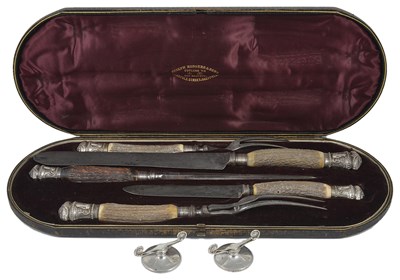 Lot 172 - A VICTORIAN SILVER-MOUNTED FIVE-PIECE CARVING SET