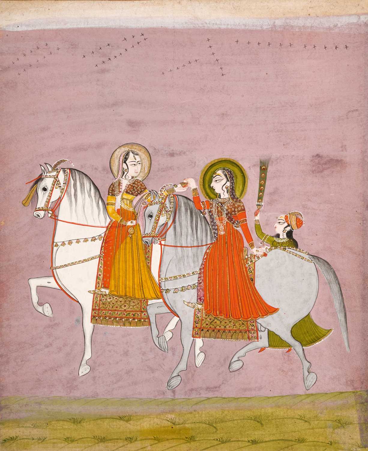Lot 48 - TWO LADIES ON HORSES, CHAMBA, 18TH CENTURY