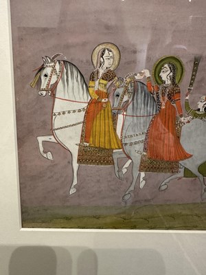 Lot 48 - TWO LADIES ON HORSES, CHAMBA, 18TH CENTURY