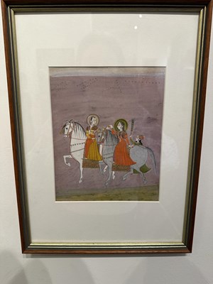 Lot 48 - TWO LADIES ON HORSES, CHAMBA, 18TH CENTURY