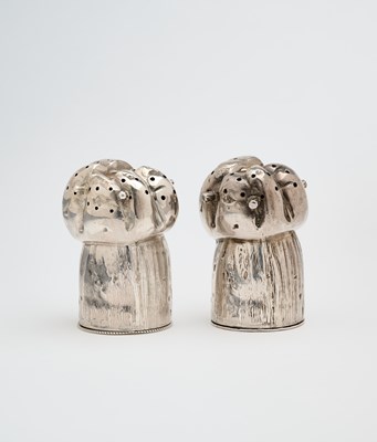 Lot 688 - TWO VICTORIAN SILVER NOVELTY 'CHAMPAGNE CORK' PEPPERETTES, HENRY WILKINSON & CO., SHEFFIELD, 1879