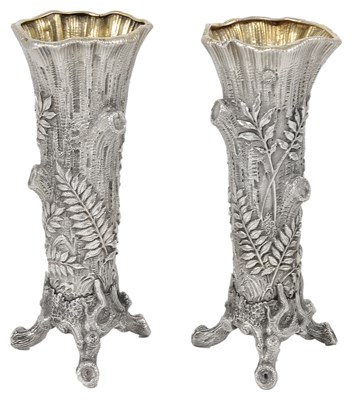 Lot 183 - A PAIR OF RUSSIAN SILVER BUD VASES