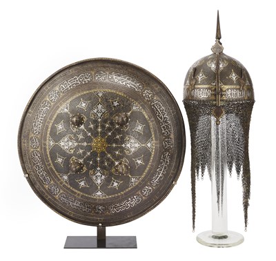 Lot 33 - A HIGHLY DECORATED PERSIAN KULAH KHUD AND DHAL, QAJAR, 19TH CENTURY