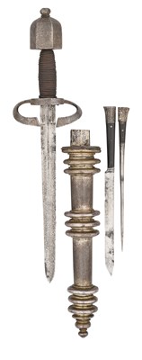 Lot 67 - A VERY RARE GERMAN ‘LANDSKNECHT’ DAGGER WITH ETCHED AND SILVERED DECORATION, LATE 16TH CENTURY