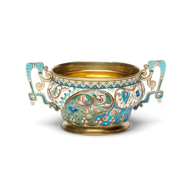 Lot 184 - A RUSSIAN SILVER-GILT AND ENAMEL BOWL