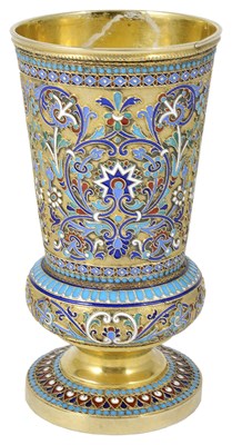 Lot 187 - A RUSSIAN SILVER-GILT AND CLOISONNE ENAMEL BEAKER